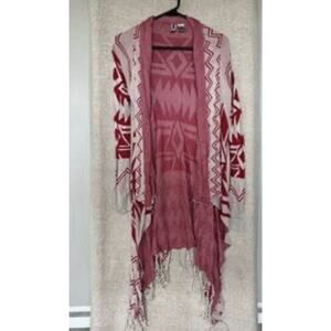 Women’s BKE Red Aztec Sweater Shrug Cardigan Open Front Large